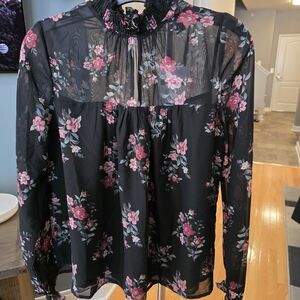 Floral Black Sheer Women's Top